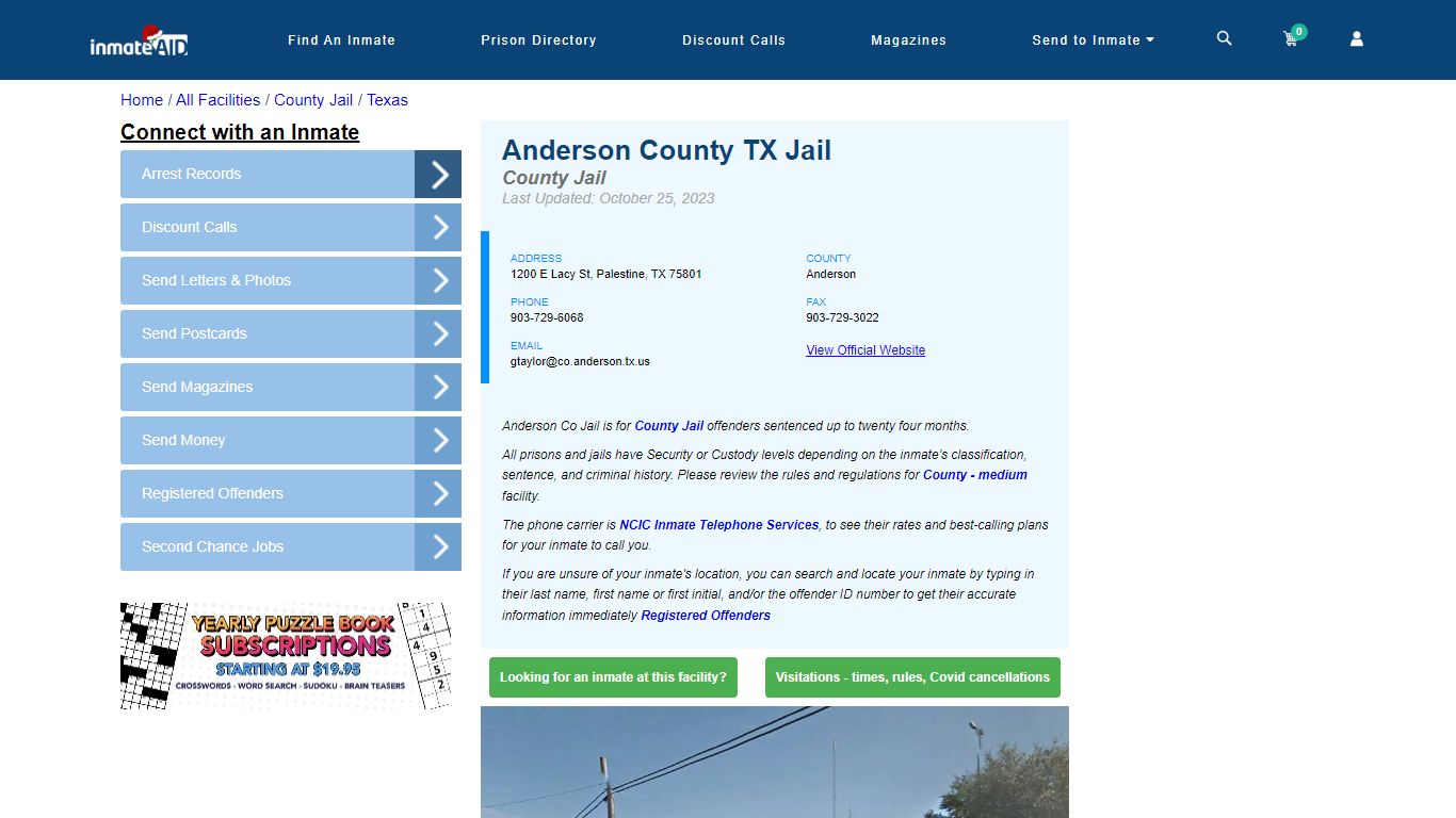 Anderson County TX Jail - Inmate Locator - Palestine, TX