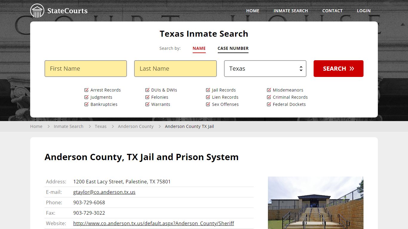Anderson County TX Jail Inmate Records Search, Texas - StateCourts
