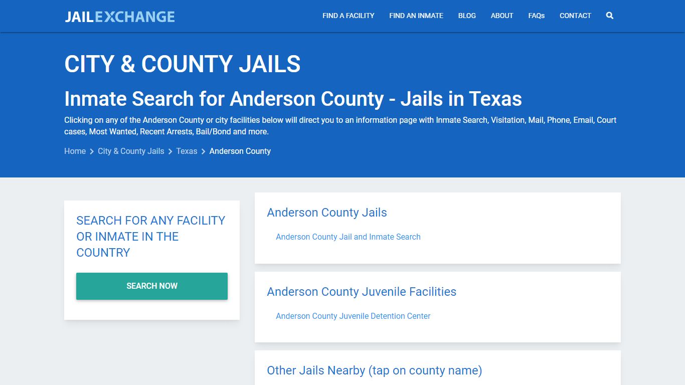 Inmate Search for Anderson County | Jails in Texas - Jail Exchange